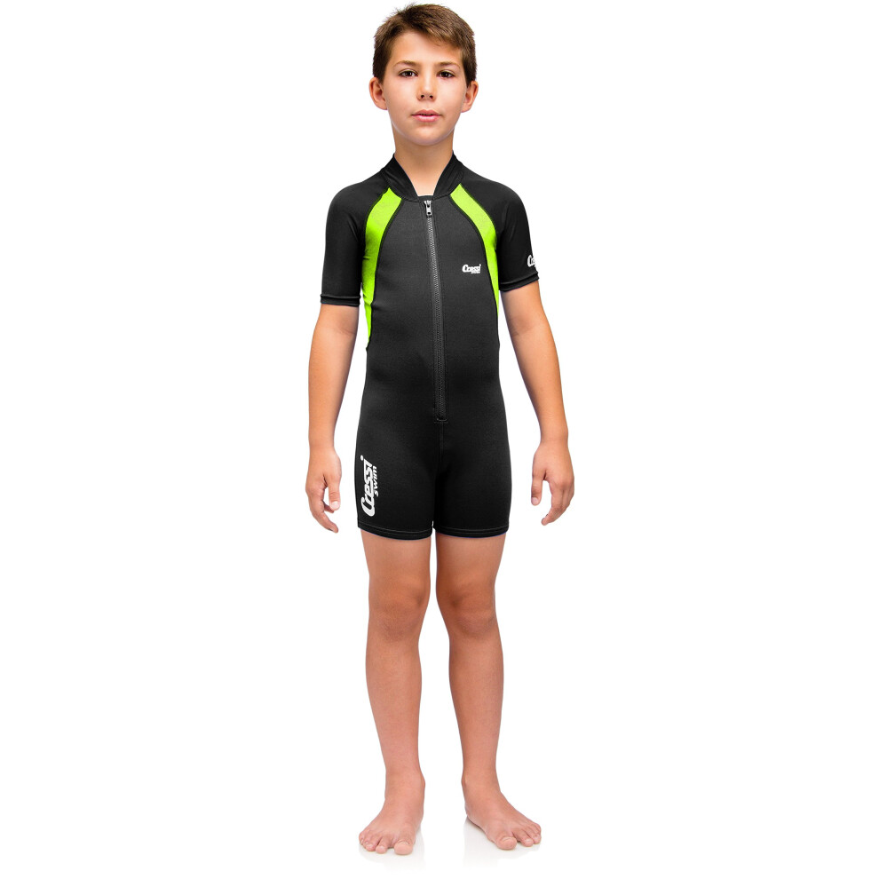 Cressi Kids Swimsuit Short Sleeve  Black/Lime  M