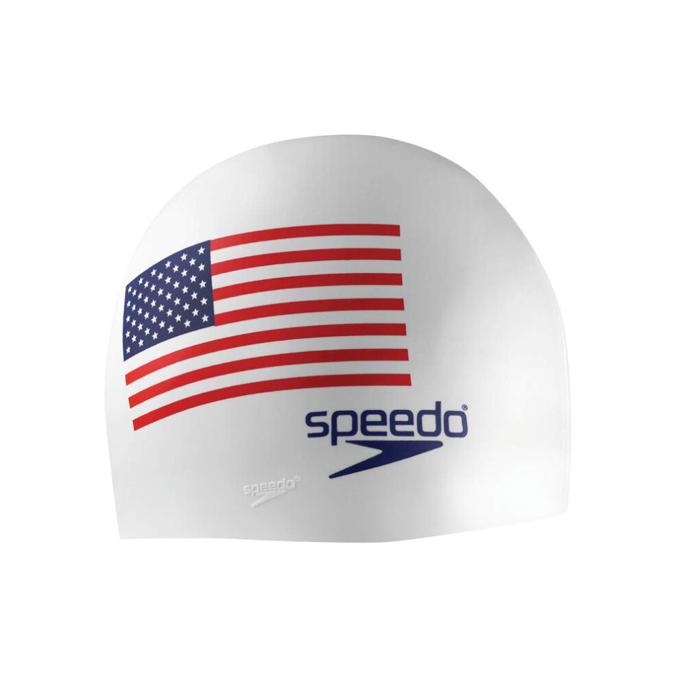 Speedo Unisex-Adult Swim Cap Silicone  White Flag