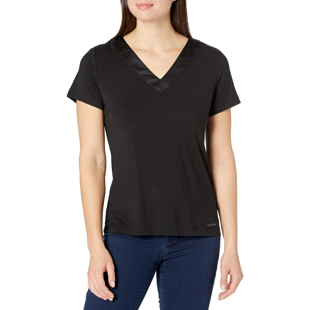 Calvin Klein Women's Modal Satin Lounge & Sleep Short Sleeve V-Neck Sh