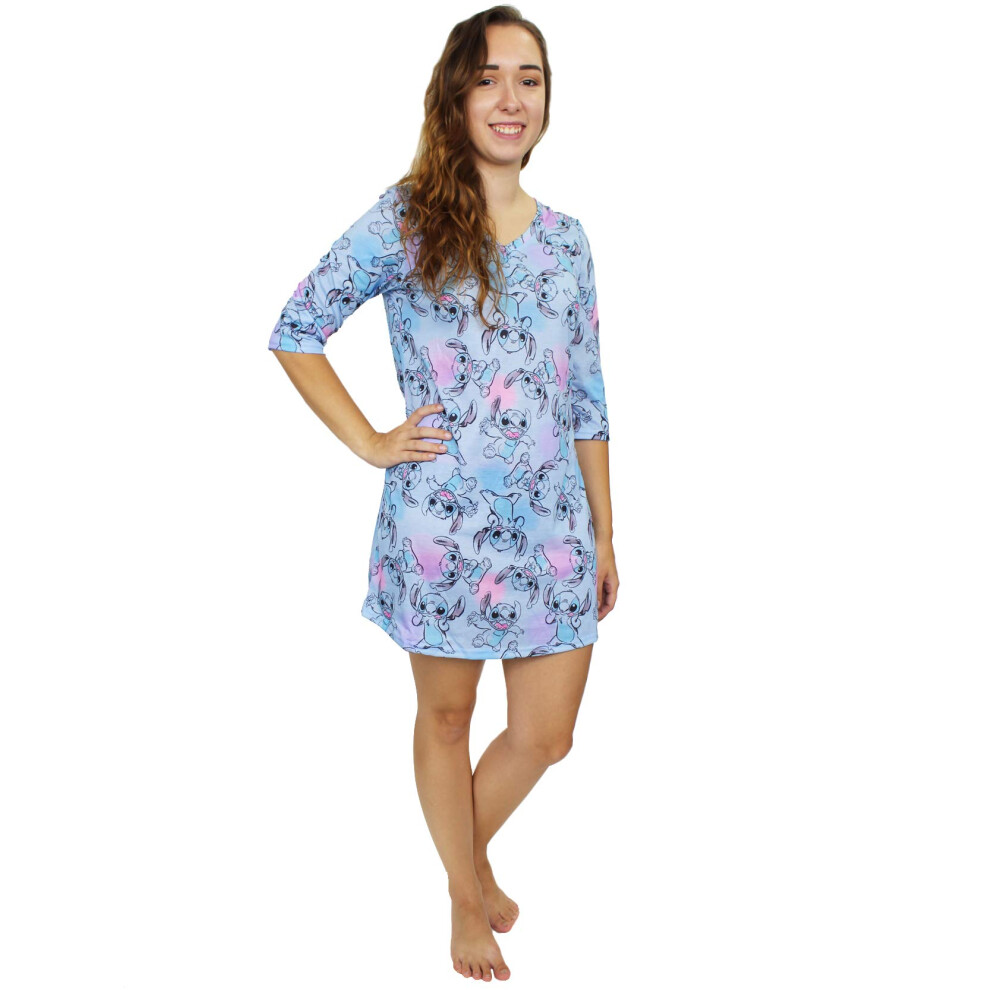 Disney Lilo & Stitch Women's 3/4 Sleeve Dorm Nightgown Pajamas (X-Larg