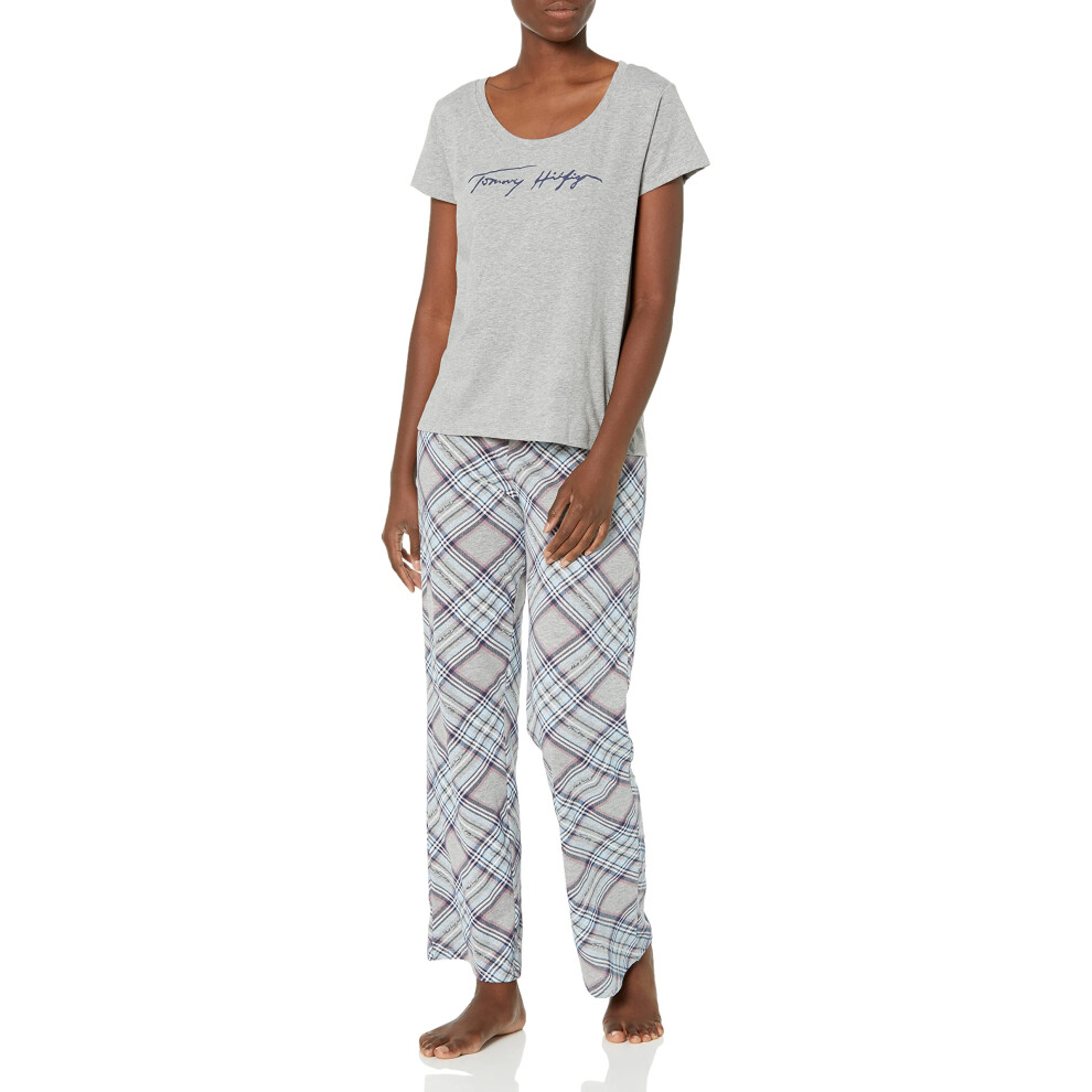 Tommy Hilfiger womens Short Sleeve Logo Tee Top & Bottom Pant Pj Pajam