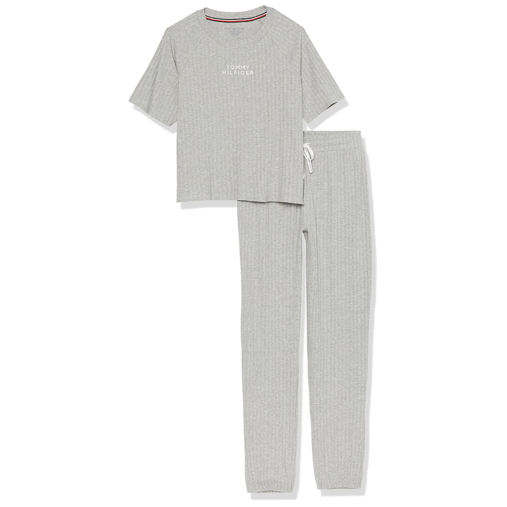 Tommy Hilfiger Women's Textured Rib Tee and Logo Tie Jogger Pant Pajam