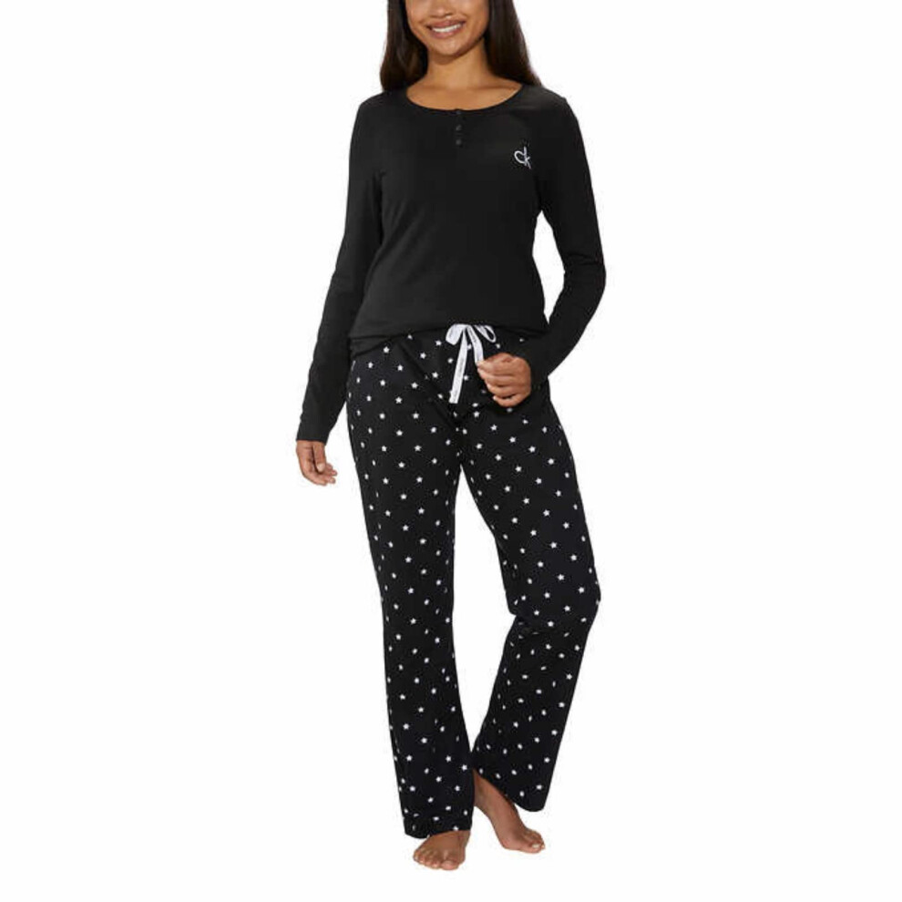 Calvin Klein Womens 2 Piece Fleece Pajama Set Black