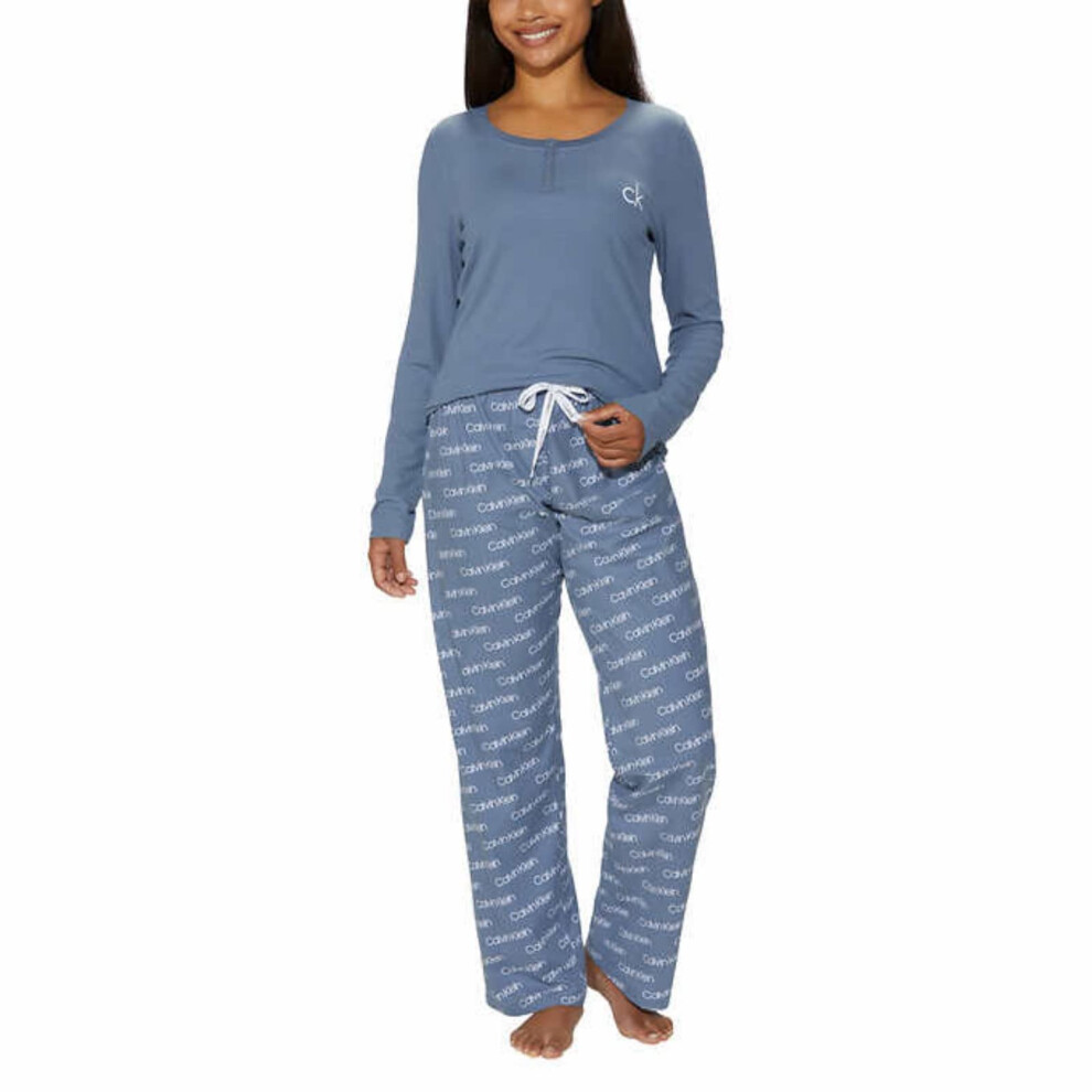 Calvin Klein Womens 2 Piece Fleece Pajama Set Blue