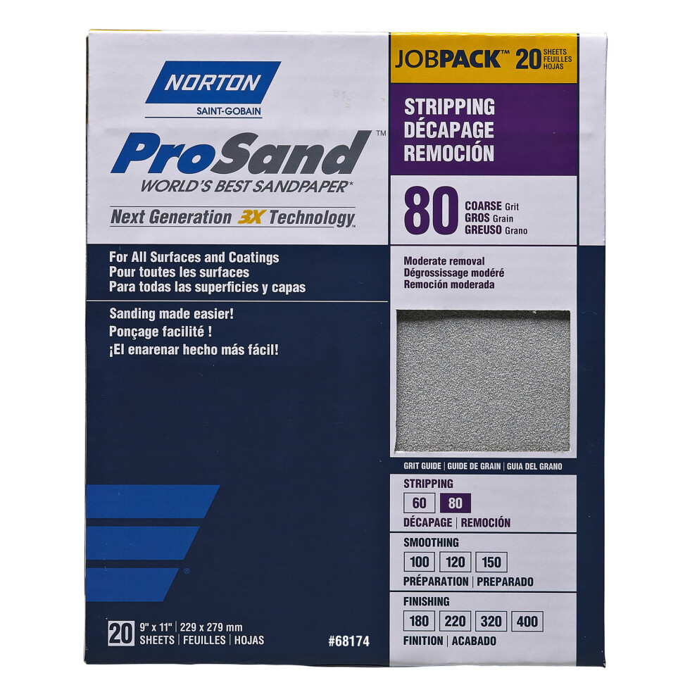 Norton ProSand 9"" x 11"" Sanding Sheets 80G 20 pack