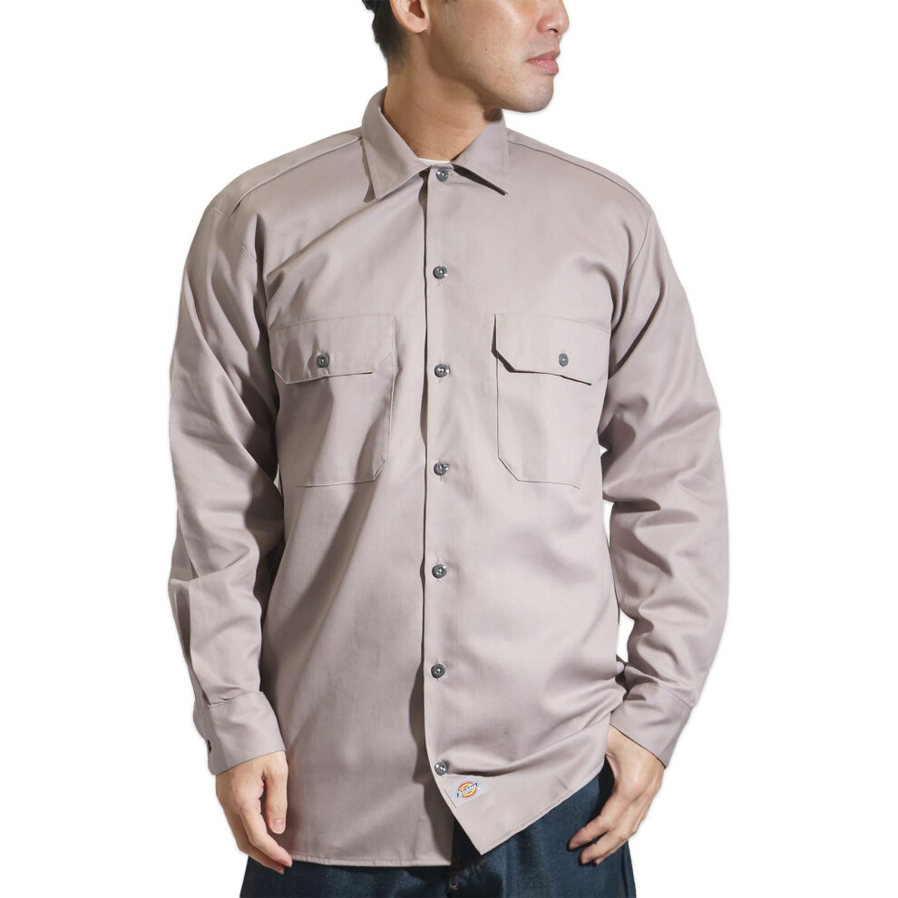 Dickies mens Big-tall Long-sleeve work utility button down shirts  Sil