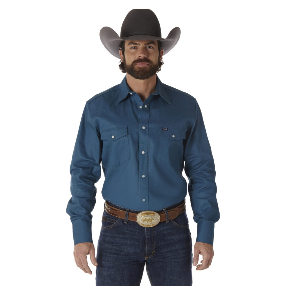 Wrangler Men's Big Cowboy Cut Western Long Sleeve Snap Work Shirt Firm