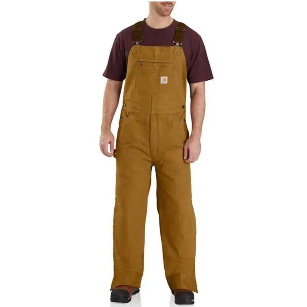 Carhartt Men's Loose Fit Washed Duck Insulated Bib Overall  Brown  Med