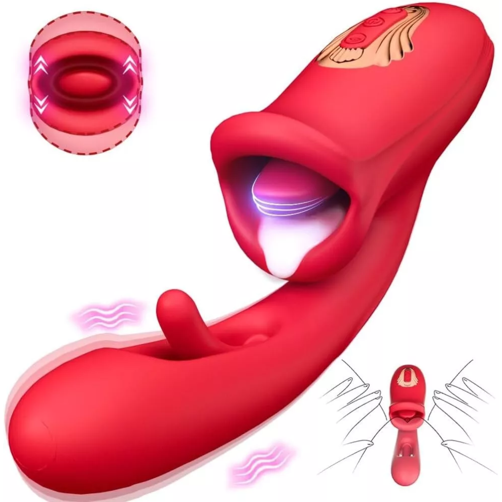3-in-1 Rose Thrusting Vibrator Clit, & Tongue Licking Stimulation