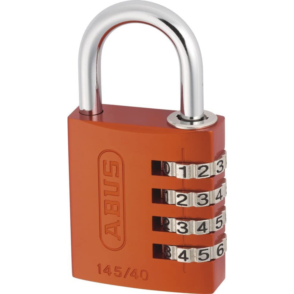 ABUS 145/40 C Aluminum Resettable Combination Padlock  4 Dial  Orange