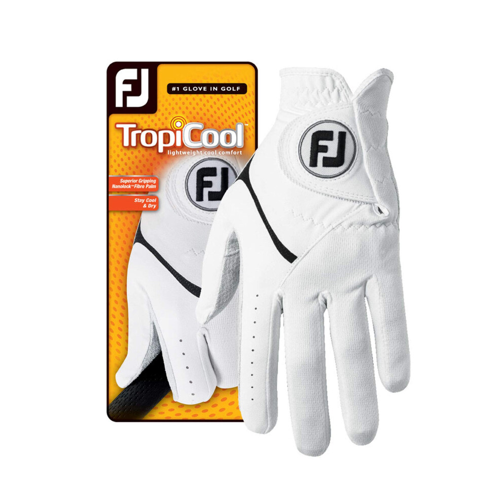 FootJoy TropiCool Gloves  White  Medium  Worn on Left Hand