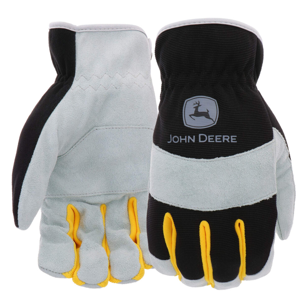 West Chester John Deere JD86020-L Split Cowhide Palm Gloves - Yellow/G