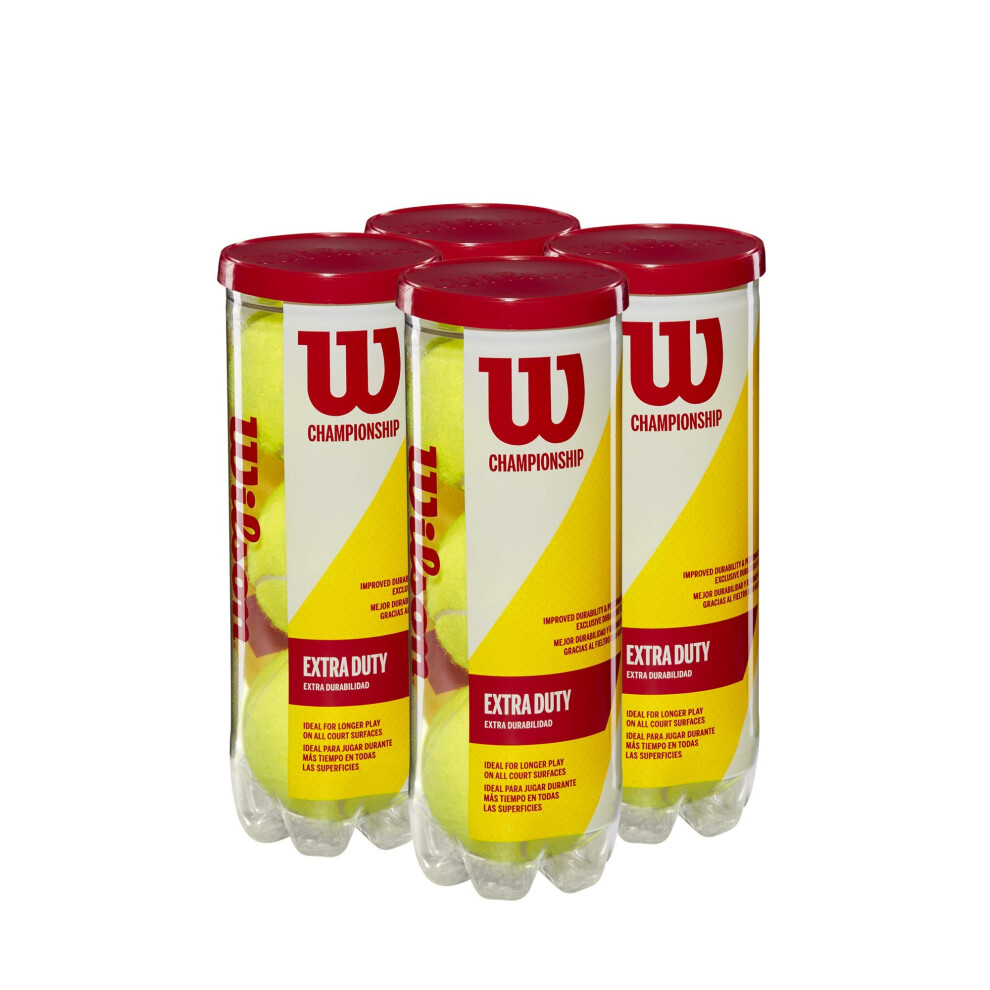 WILSON Championship Tennis Balls - Extra Duty  4 Can Pack (3 Balls)