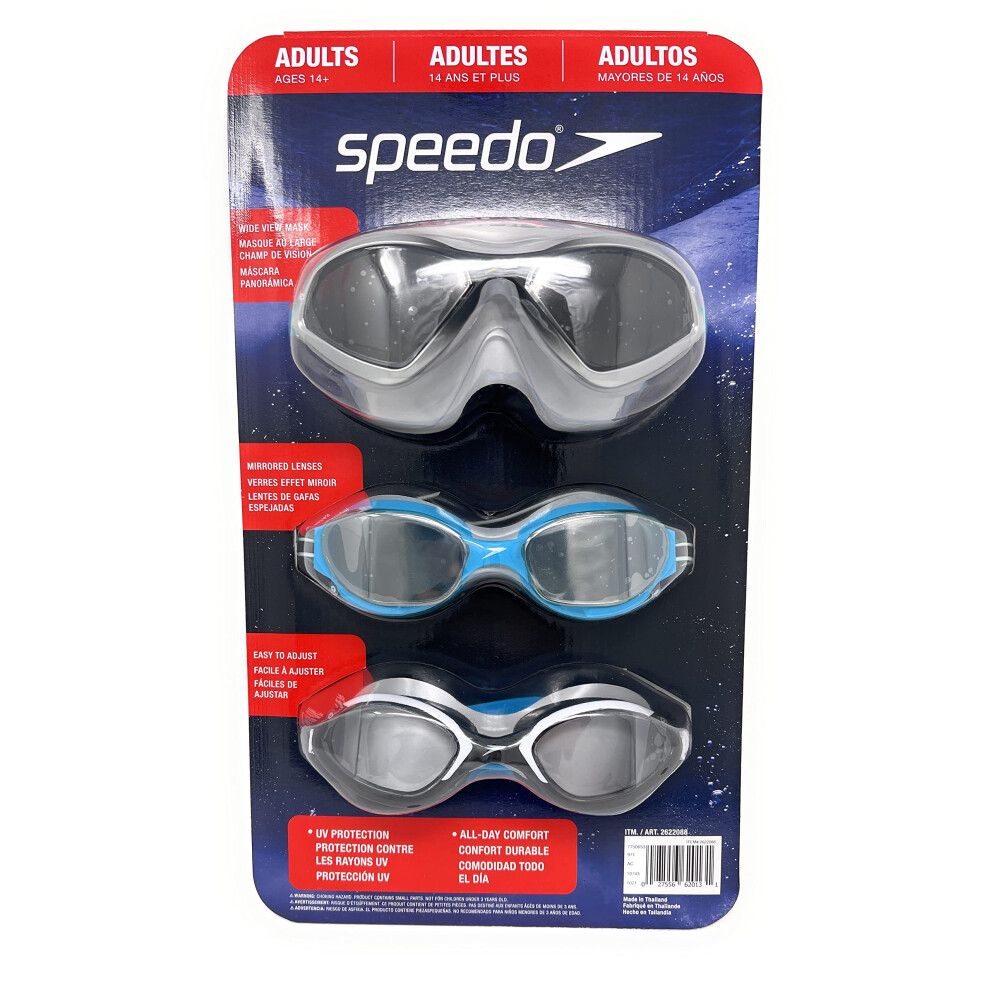 Speedo 3 Pack Adult Swimming Goggles - Colors May Vary