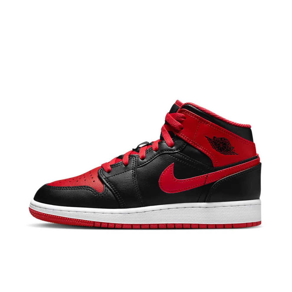 NIKE Jordan Air 1 Mid (Big Kid)  Black/Fire Red-white  7 Big Kid