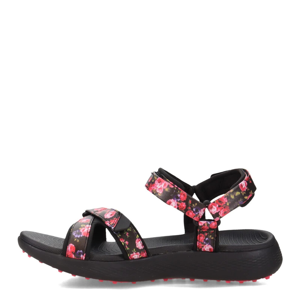 Skechers Women's 600 Spikeless Golf Sandal Shoe  Black/Multi Flower Pr