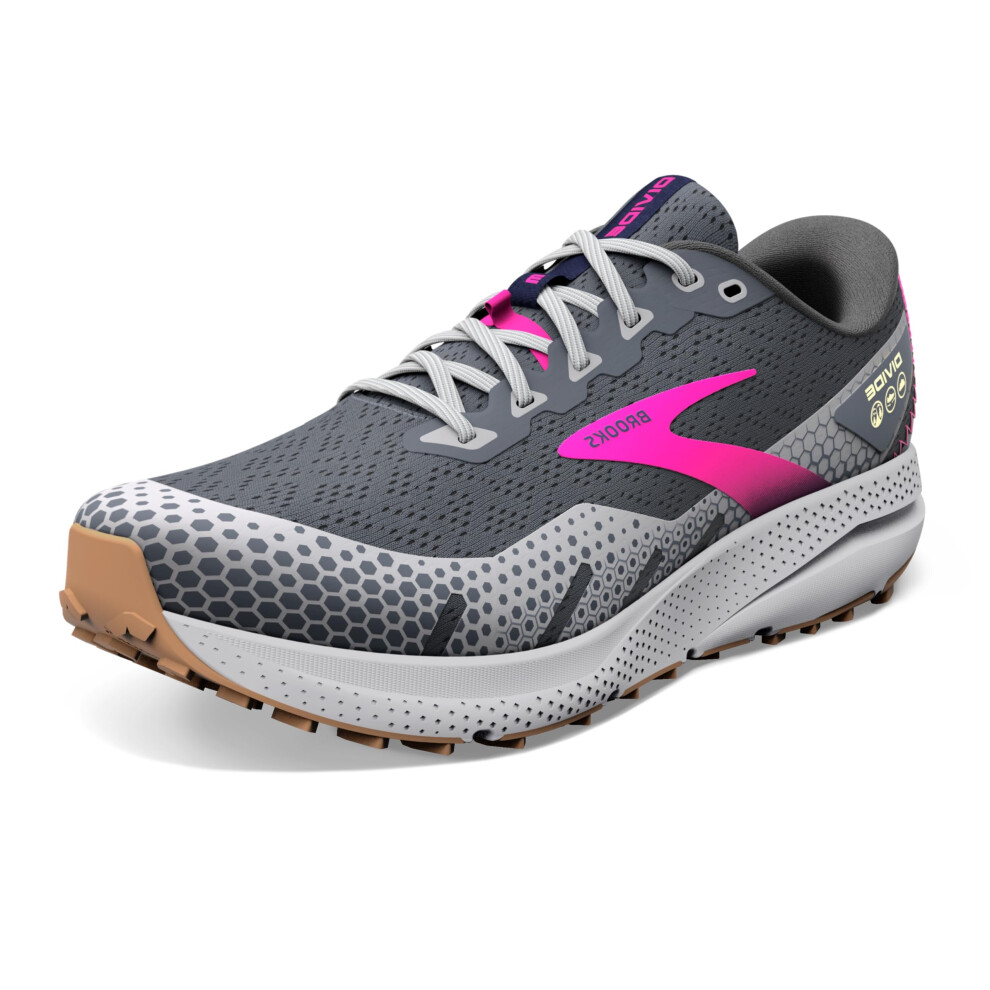 Brooks Womens Divide 3 Trail Running Shoe - Ebony/Grey/Pink - 9.5 Medi