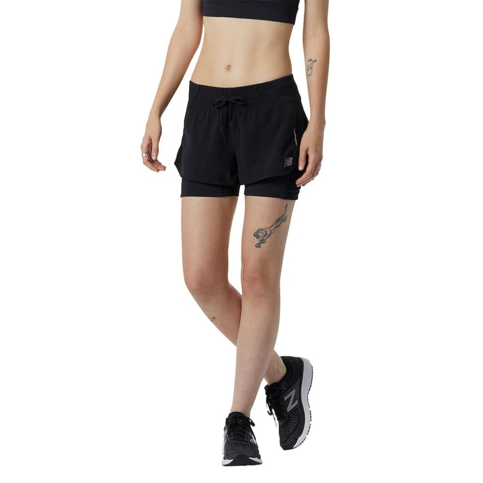 New Balance Women's Impact Run 2 in 1 Short 22  Black  Medium