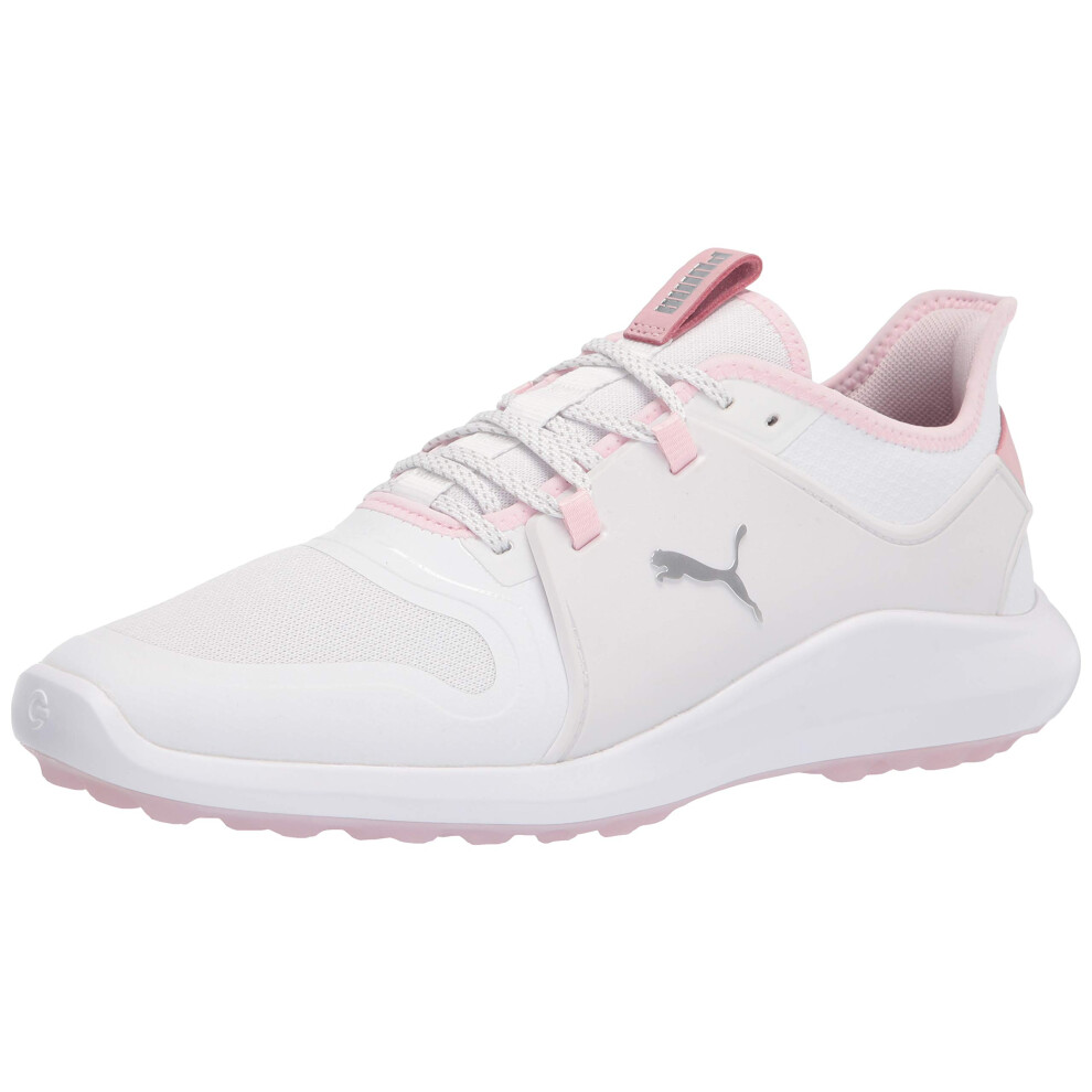 PUMA Women's Ignite Fasten8 Golf Shoe  White Silver-Pink Lady  8.5