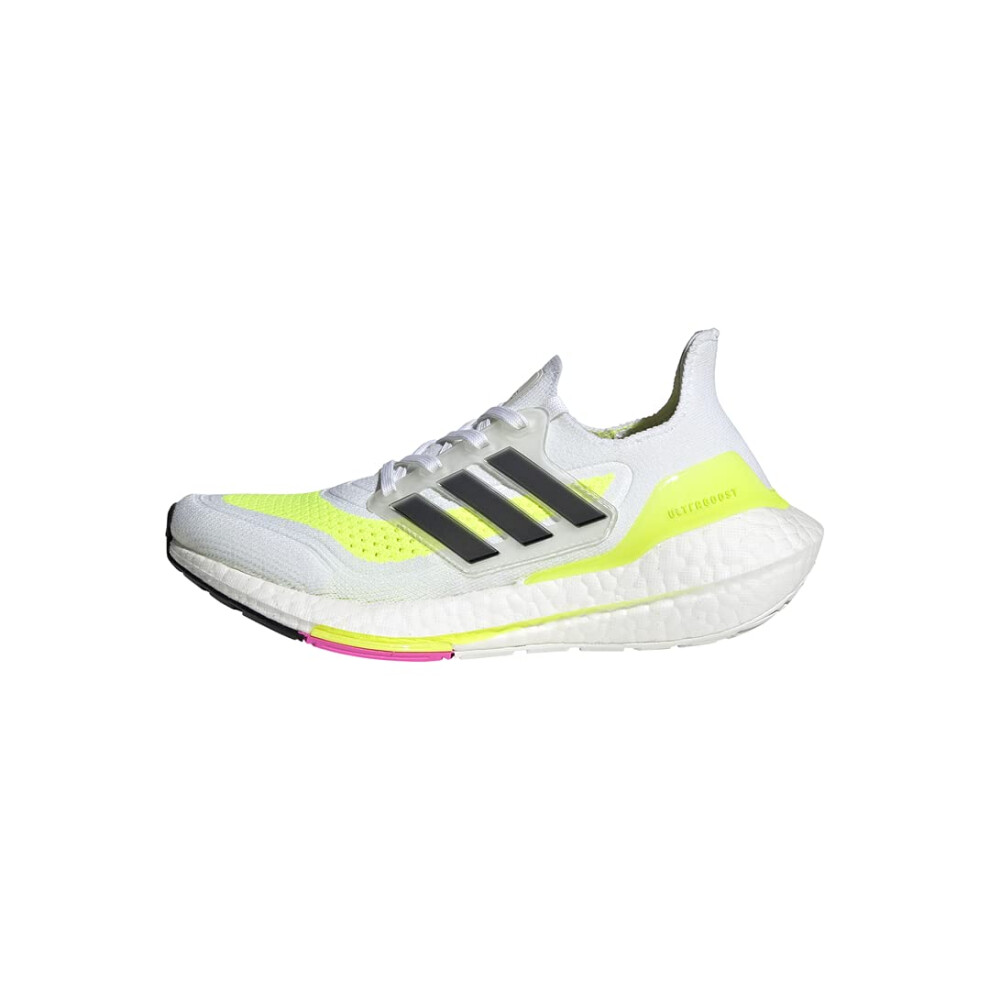 adidas Ultraboost 21 Running Shoe  White/Black/Solar Yellow  5 US Unis