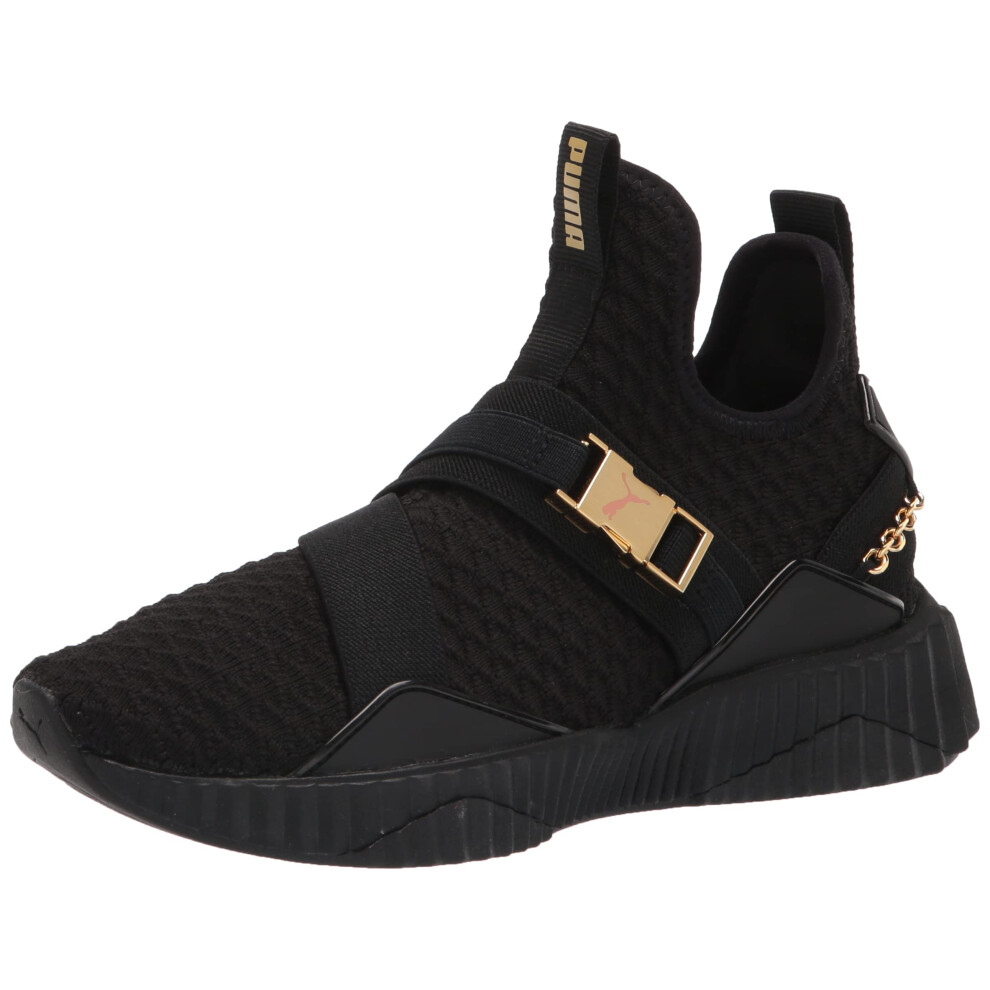 PUMA Women's Defy Mid Cross Trainer  Black-Gold  6.5