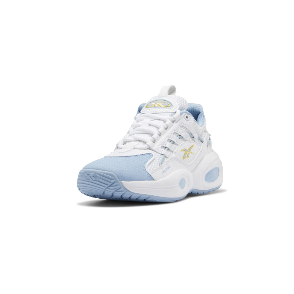 Reebok Solution Mid Basketball Shoe  White/Fluid Blue/Toxic Yellow  4.