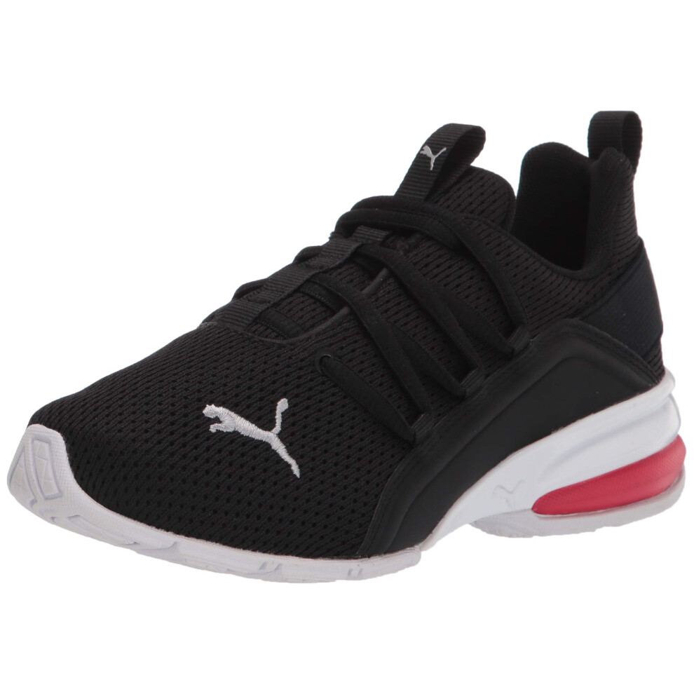 PUMA Unisex-Child Axelion Mesh Sneaker  Black Silver-High Risk Red  3.