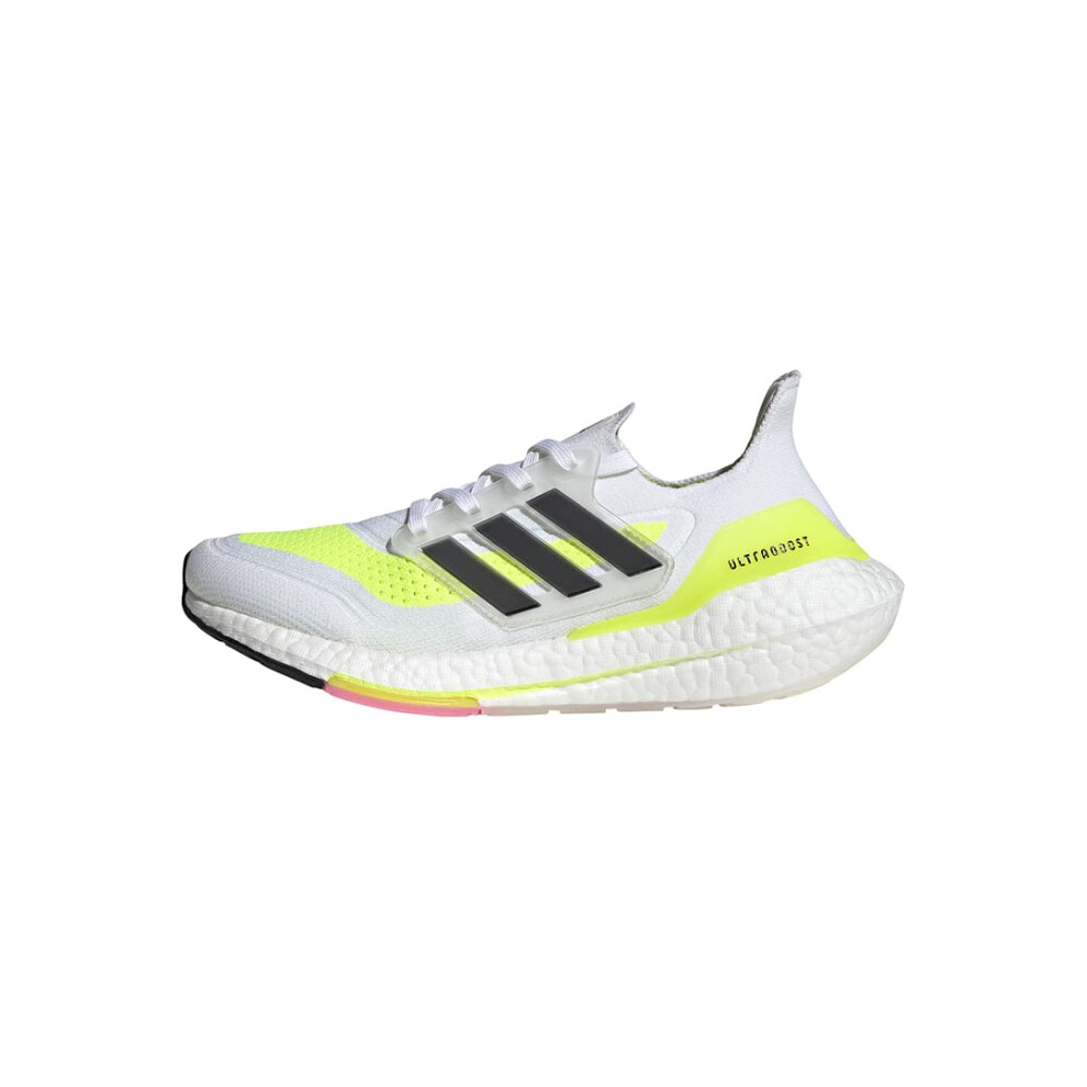 adidas Women's Ultraboost 21 Running Shoe  White/Black/Solar Yellow  1