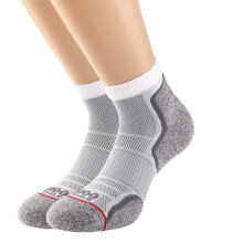 1000-Meilen-Lauf-Knöchelsocken, einlagig, Doppelpack – Weiß/Grau – Größe M