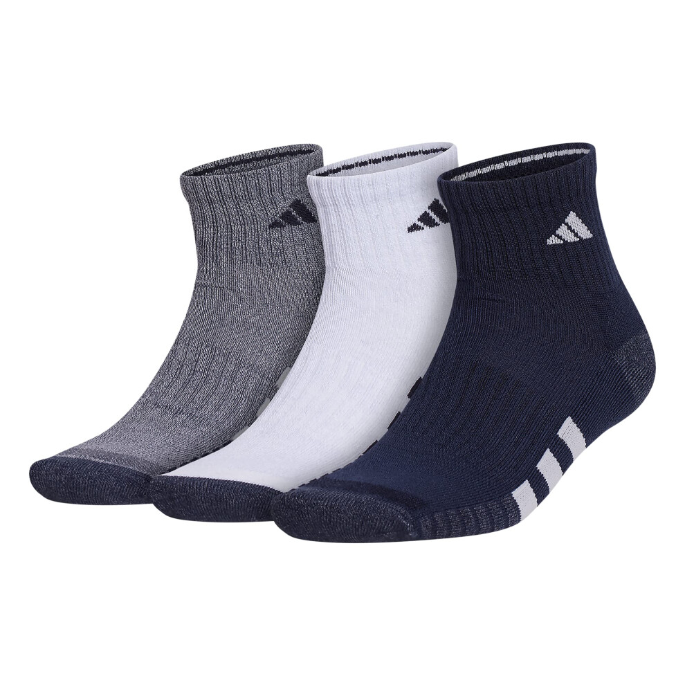 adidas Mens Cushioned Quarter Socks (3-Pair)  Legend Ink Blue/White/Gr