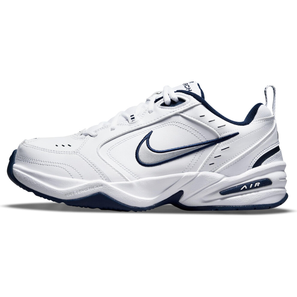 Nike Men's Air Monarch IV Walking Shoes  White/Metallic Silver/Navy  S