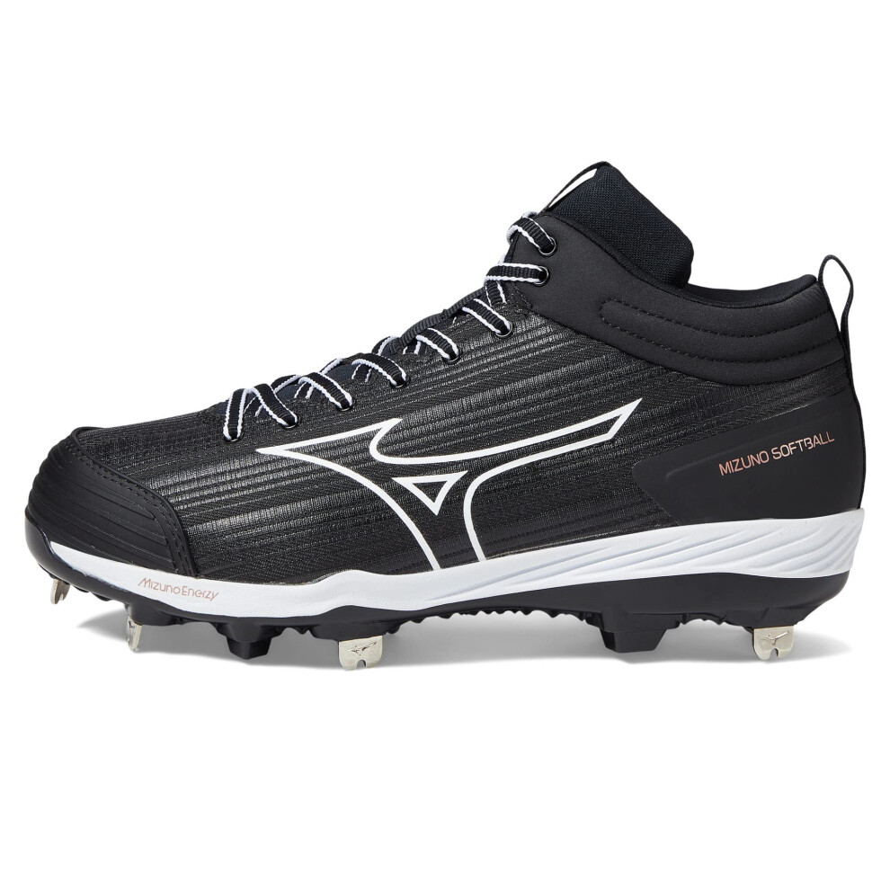 Mizuno Women's Sweep 6 Mid Softball Shoe  Black-White  8.5