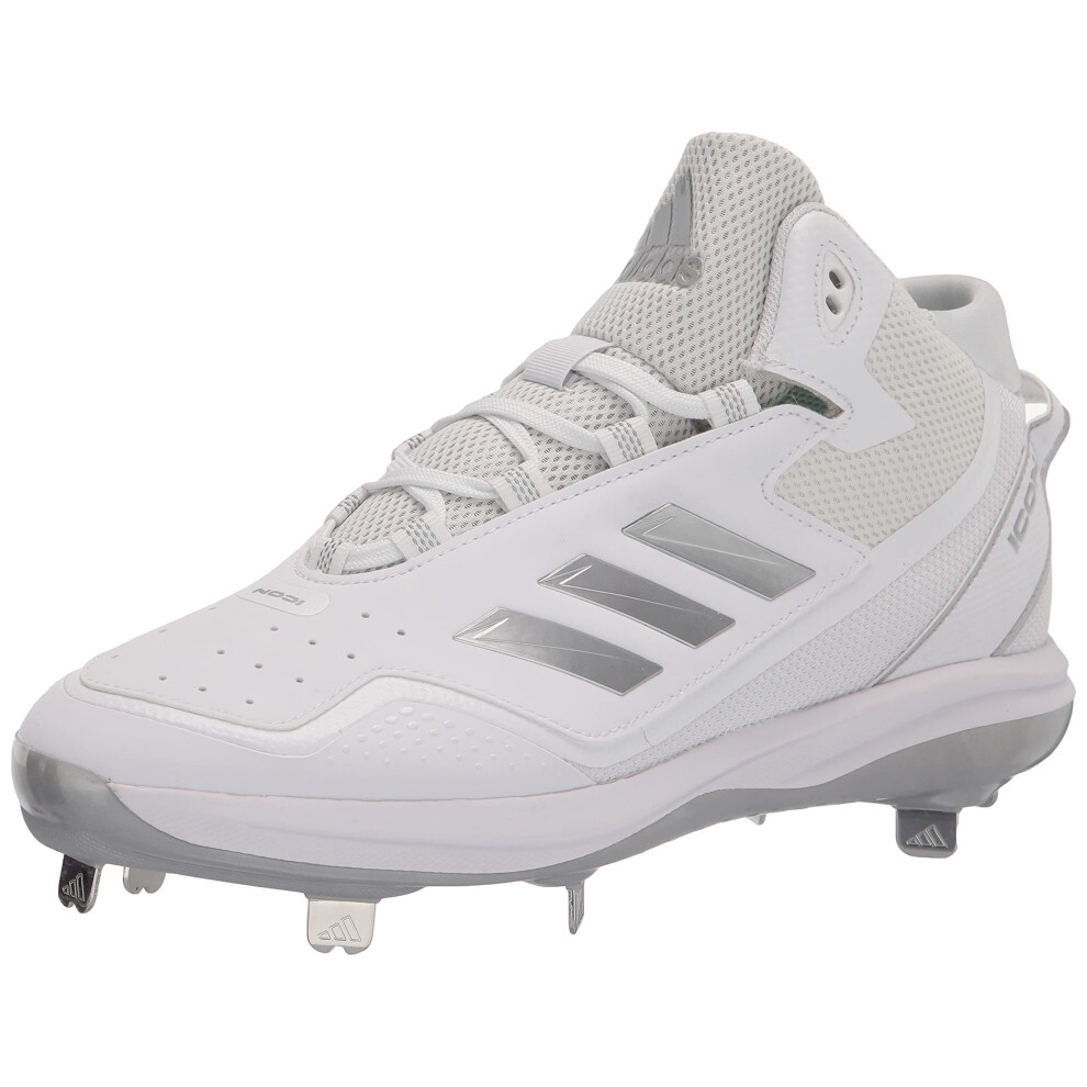 adidas Men's Icon 7 Mid Baseball Shoe  White/Silver Metallic/Silver Me