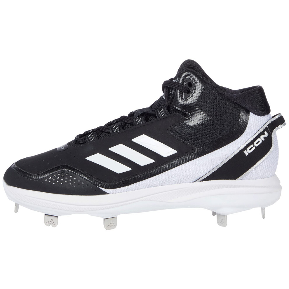 adidas Men's Icon 7 Mid Baseball Shoe  Black/White/Silver Metallic  8