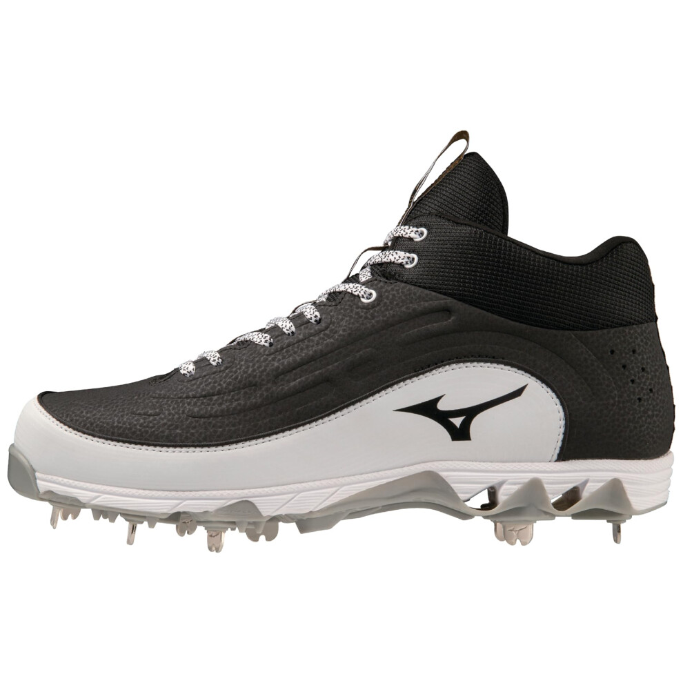 Mizuno Men's 9-Spike Ambition 3 MID Baseball Cleats  Black-White  12