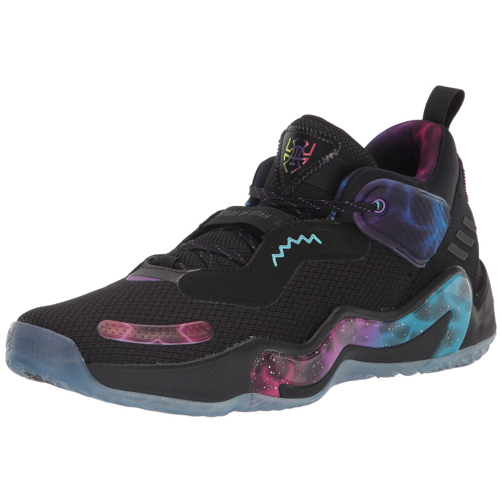 adidas Unisex D.O.N. Issue 3 Basketball Shoe  Black/Bright Cyan/Purple