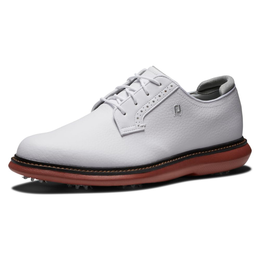 FootJoy Men's Traditions Blucher Golf Shoe  White/Brick  10.5