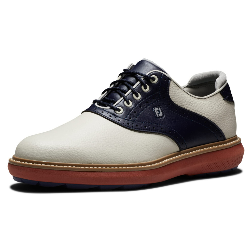 FootJoy Men's Traditions Spikeless Golf Shoe  Cream/Navy/Brick  12