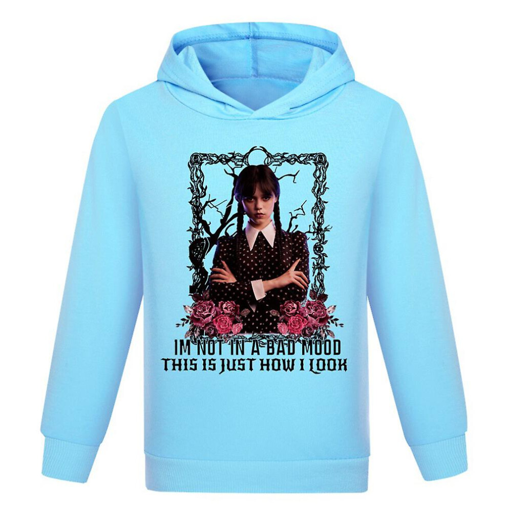 (Light Blue, 11-12 Years) Kids Girls Wednesday Addams Hoodies Youth Casual Pullover Jumper Hooded Sweatshirt Tops Xmas Gifts For 7-14years
