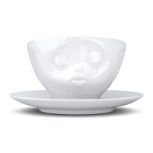 FIFTYEIGHT PRODUKTER TASSEN Porcel?n kaffekop med underkop Kyssende ansigt Edition 6,5 oz. Hvid (enkel kop og underkop)