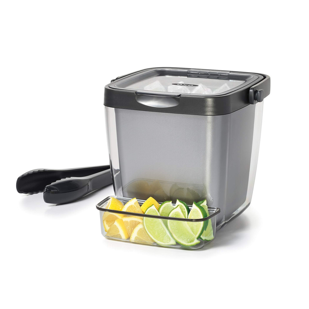 OXO Good Grips Double Wall Ice Bucket with Tongs and Garnish Tray Gray