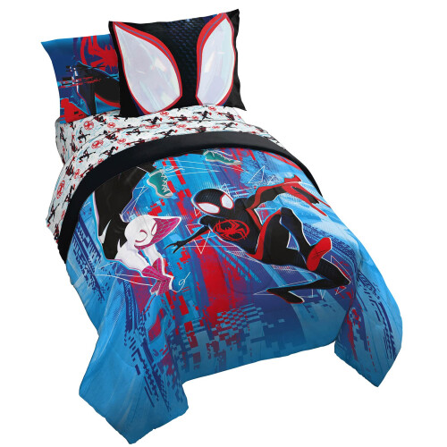 Marvel Ensemble de lit Marvel Spiderman Across the Spider-Verse Glitch 5 pièces - Comprend couette & draps