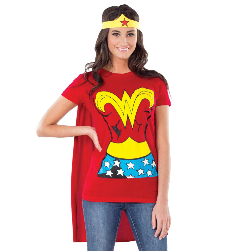 Rubie's Women's DC Comics Wonder Woman T-Shirt with Cape & Headband  X