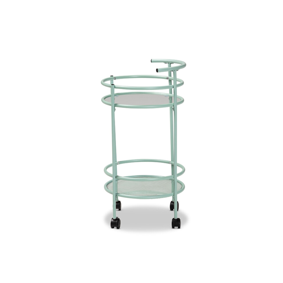 Desserte de cuisine     2 niveaux en m   tal vert menthe Newell de Baxton Studio, style Mid-Century Modern