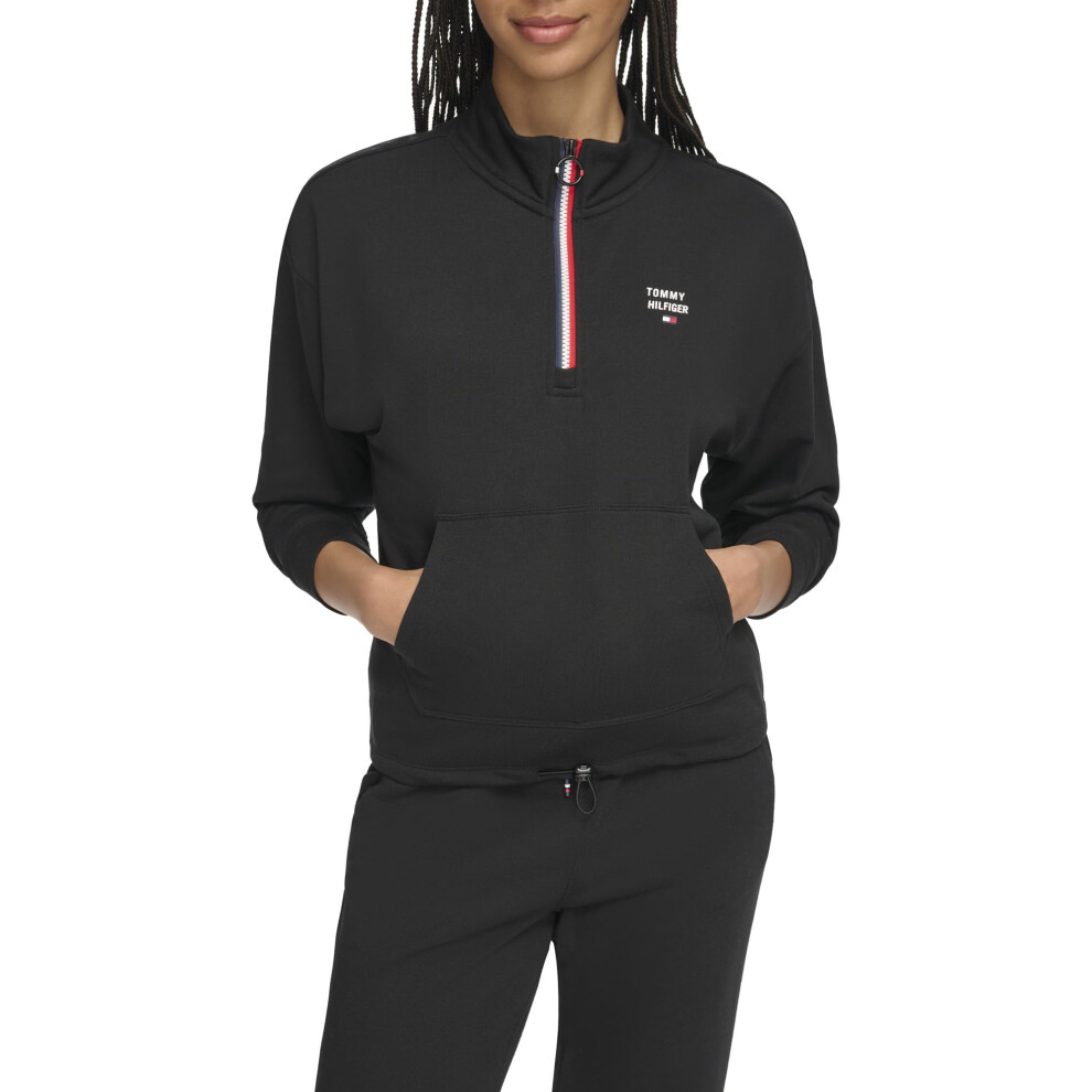 Tommy Hilfiger Women's Soft French Terry Quarter Zip  Black