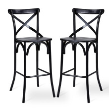 glitzhome 43"" H Black Steel Bar Stool with Solid Elm Wood Seat and Ba