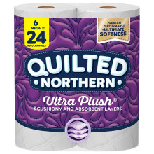 Gestepptes Northern Ultra Plush Toilettenpapier, 6 Megarollen = 24 normale Rollen, 3-lagiges Toilettenpapier