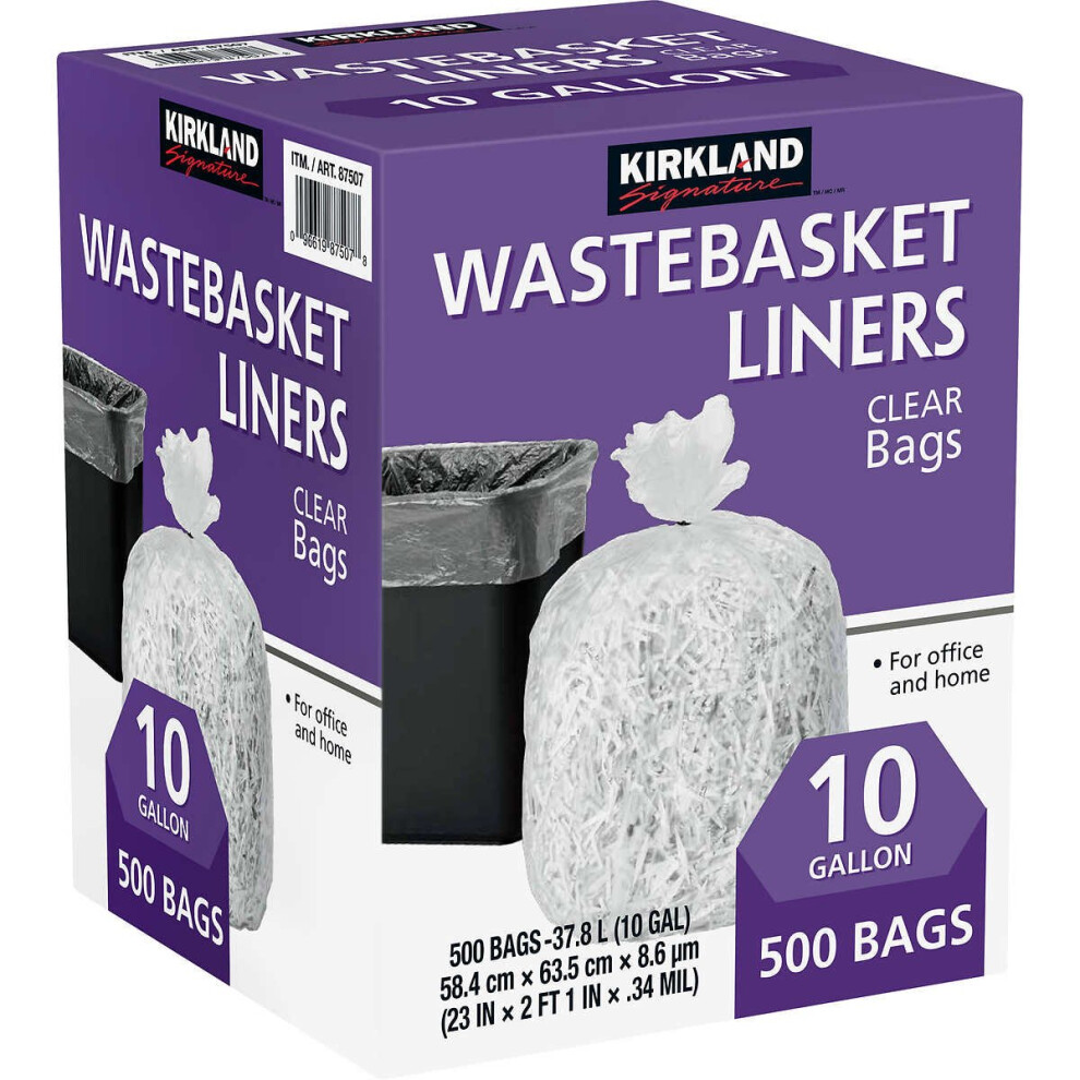 500-Count Of 10 Gallon Kirkland Signature Clear Wastebasket Liner For