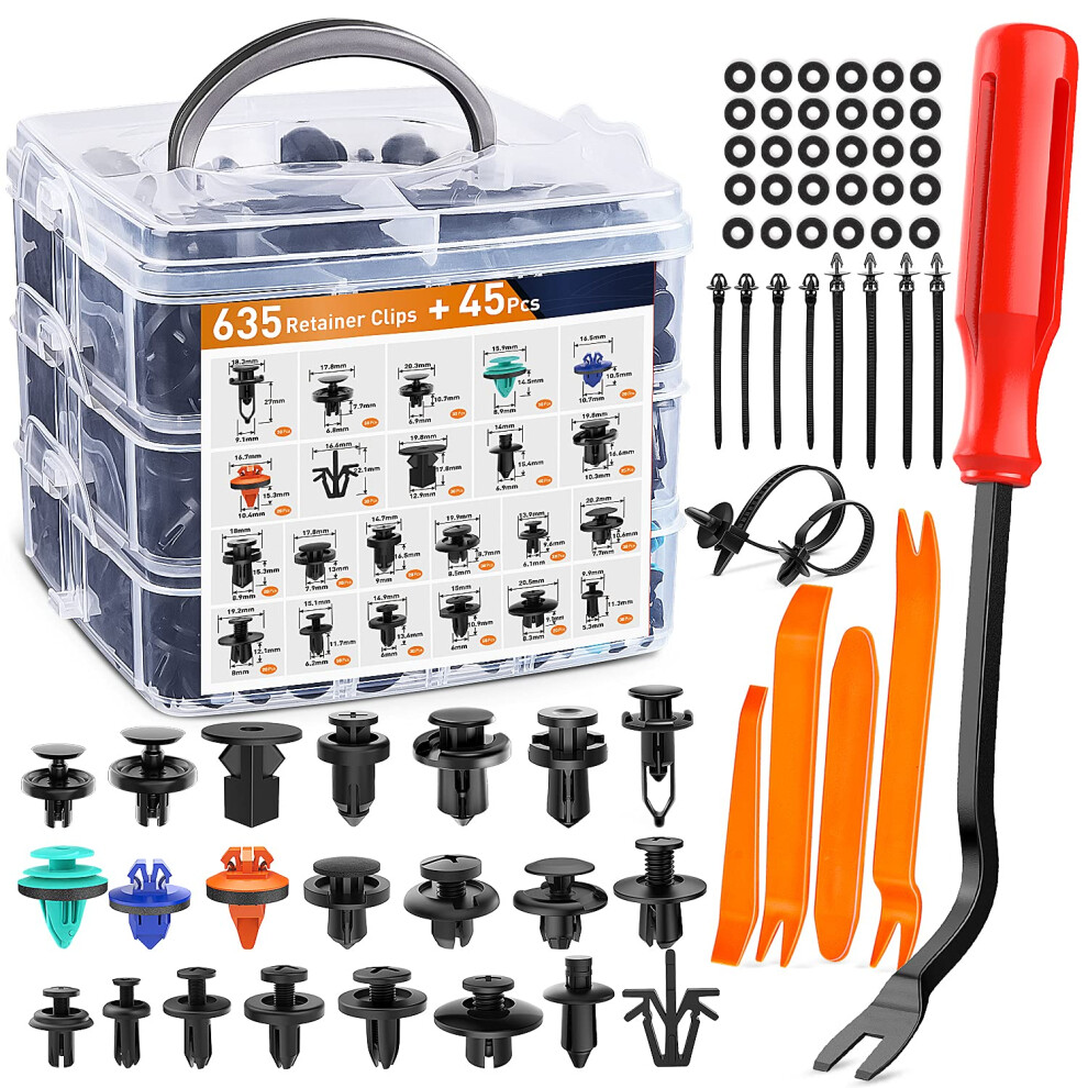 Gooacc 680Pcs Car Push Retainer Clips & Auto Fasteners Assortment -22 Most Popular Sizes Nylon Bumper Fender Rivets With 10 Cable Ties For Toyota 727536864950