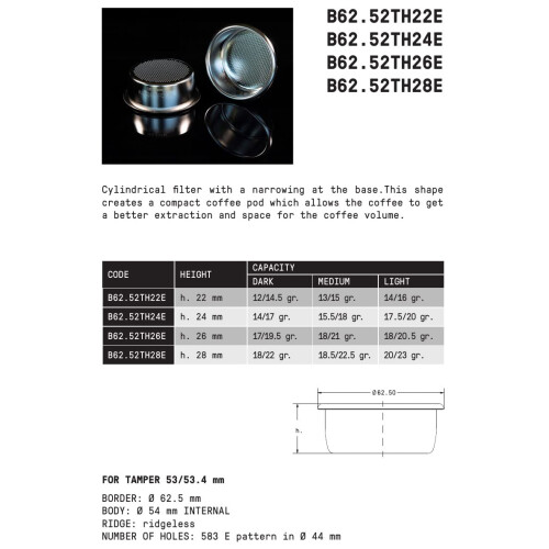 IMS Precision 18-22 g filter basket B62.52TH28E compatible with 54mm B 1
